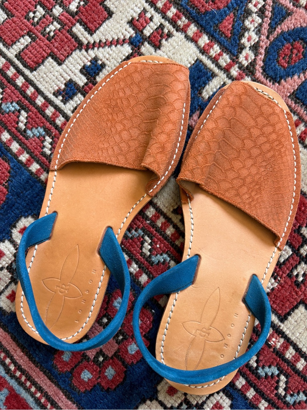 Del Rio Women's snake embossed Slide Sandals with Blue Sling Back